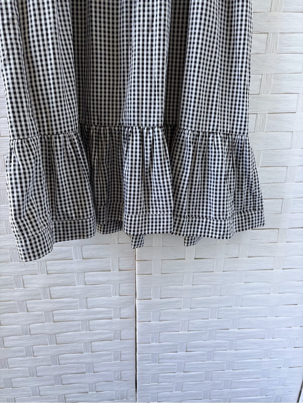 Tyler Boe Medium Black White Gingham Tier Babydoll Mini Dress Cotton Tie V Neck - Picture 7 of 12